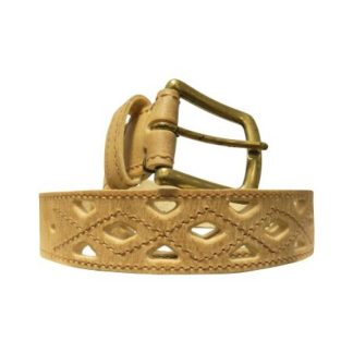 Cinto De Cuero Crudo Tejido En Borde Con Rombos