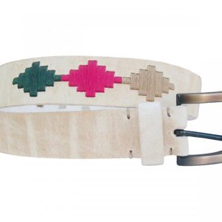 Cinto De Cuero Crudo Bordado En Puntas