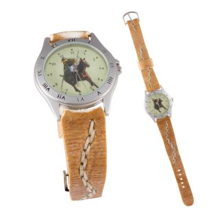 Reloj Malla partida de cuero crudo con tejido de borde para dama