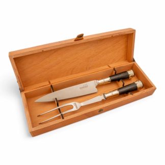 Juego De Cubiertos Individual  Cuchillo Y Tenedor De 18 Cm Madera Y Alpaca En Caja Madera Fina Cedro Lustrado, Estilo SERRANO ESPECIAL